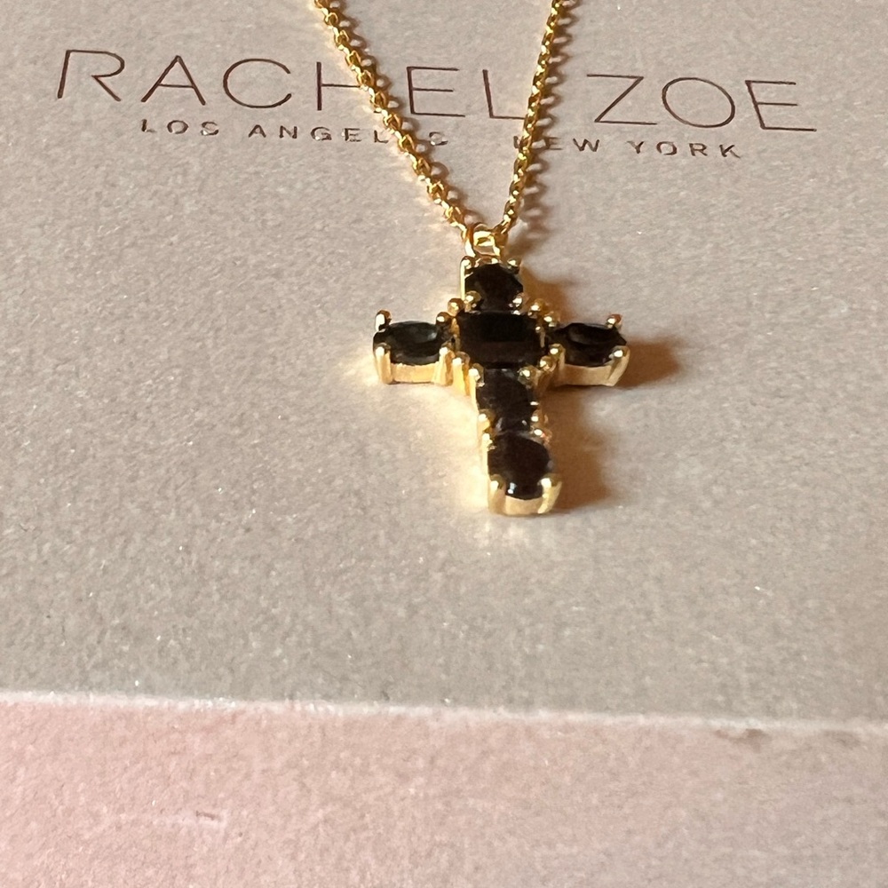 Rachel Zoe - 14k Gold Plated Sterling  Silver Cross with Black CZs - Picture 6 of 9